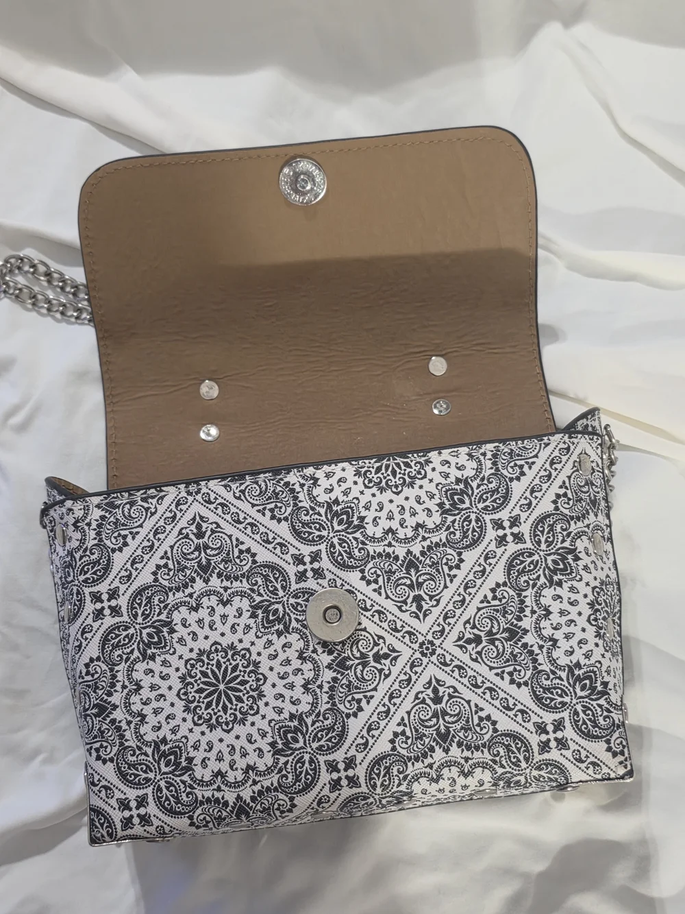 Black White Paisley Top Handle Bag Chain Strap Structured Purse